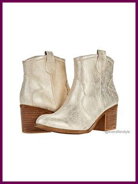 Western Ankle Boot Stacked Heel Closed Toe Distressed Upper